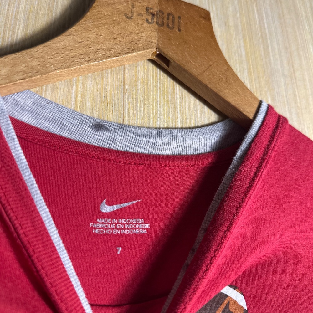 Nike T Shirt Kids Size 7 Red Grey Football Graphic Layered Long Sleeve Tee - Picture 2 of 10